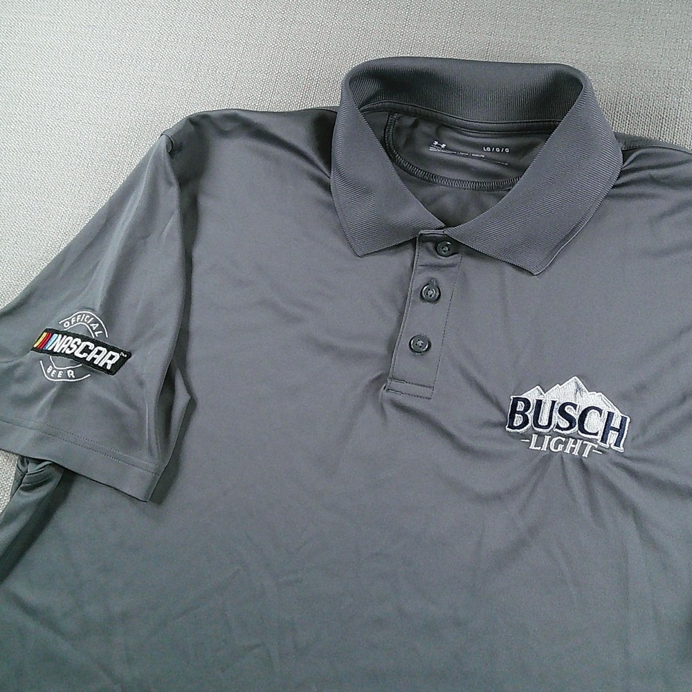 Under Armour Polo Mens Large Gray Busch Light NASCAR Kevin Harvick 4 HeatGear
